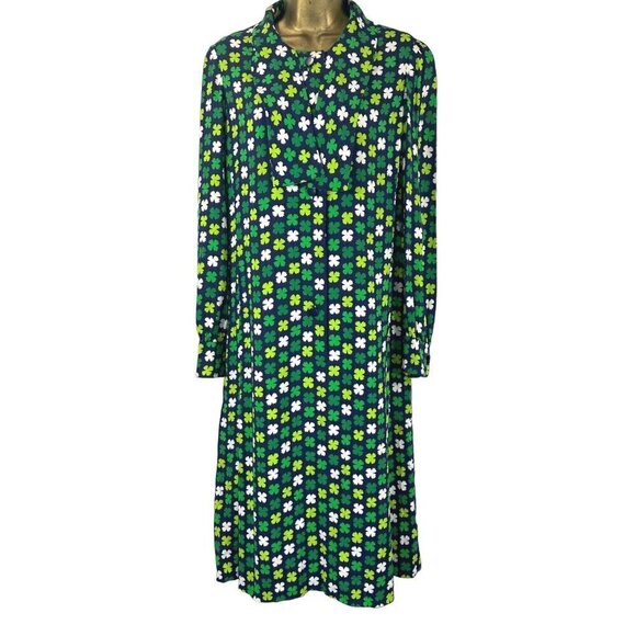 Vintage Givenchy Floral Dress M Secretary Bow Irish Clover Patrick's Kelly Green - Picture 2 of 7